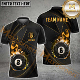 Maxcorners Billiard Ball 8 Flame Multicolor Options Personalized Name, Team Name 3D Polo Shirt (4 Colors)
