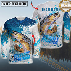 Maxcorners Trout Fishing White Blue Water Fishing Pattern Sport Custom Name & Team Name 3D Shirts