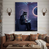 Maxcorners Raccoon Working on Laptop in Bathroom Wrapped Canvas