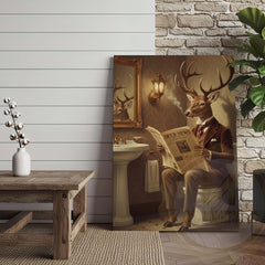 Maxcorners Deer Reading Deer News in Bathroom Wrapped Canvas