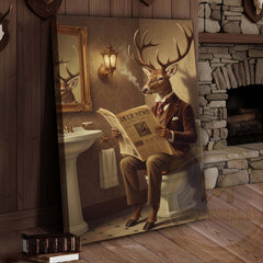 Maxcorners Deer Reading Deer News in Bathroom Wrapped Canvas