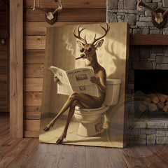 Maxcorners Deer Reading Breaking News Monochrome Style Wrapped Canvas