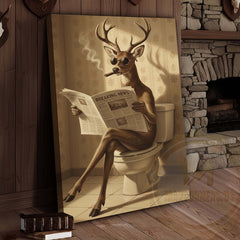 Maxcorners Deer Reading Breaking News Monochrome Style Wrapped Canvas