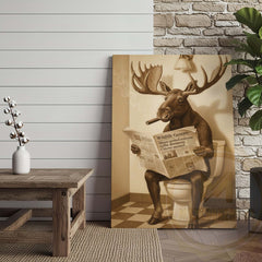 Maxcorners Moose Reading Wildlife Gazette in Bathroom Wrapped Canvas