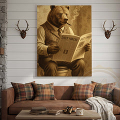 Maxcorners Bear Reading Daily Forest Newspaper Wrapped Canvas