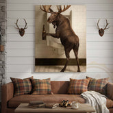 Maxcorners Moose Holding Beer at Urinal Wrapped Canvas