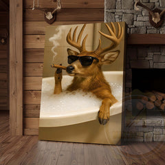 Maxcorners Deer Relaxing in Bathtub with Sunglasses Wrapped Canvas