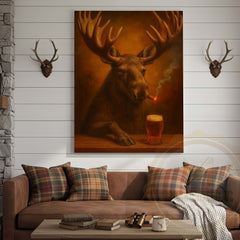 Maxcorners Moose with Beer Glass and Smoke Effect Wrapped Canvas