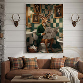 Maxcorners Deer Reading Newspaper in Bathroom Wrapped Canvas
