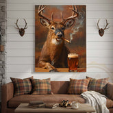 Maxcorners Deer with Beer Mug and Smoke Wrapped Canvas