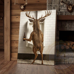 Maxcorners Deer Holding Beer at Urinal Wrapped Canvas