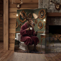 Maxcorners Moose Drinking Coffee on Toilet Wrapped Canvas