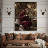 Maxcorners Moose Drinking Coffee on Toilet Wrapped Canvas