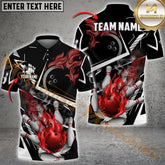Maxcorners Bowling Ball & Pins Fire Bowling Ball Pattern Personalized Name, Team Name 3D Polo Shirt (4 Colors)