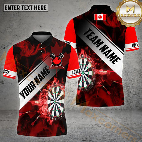 Maxcorners Darts Canada Flag Darts Pattern Dartboard Personalized Name 3D Shirt