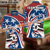 Maxcorners Billiard Ball 8 USA Flag Pattern Multicolor Option Customized Name, Team Name 3D Polo Shirt (4 Colors)