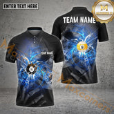 Maxcorners Billiard 8 Ball & 9 Ball Spinning Wind Skull Eye Multicolor Options Personalized Name, Team Name 3D Polo Shirt (4 Colors)