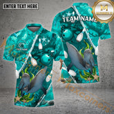 Maxcorners Bowling & Pins Dolphin Of The Sea Multicolor Option Customized Name, Team Name 3D Polo Shirt (4 Colors)