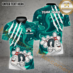 Maxcorners Funny Bowling Ball & Pins Personalized Name, Team Name 3D Polo Shirt (4 Colors)