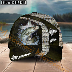 Maxcorners Stripped Bass Fishing Skinfish Texure Pattern Multicolor Personalized Name 3D Cap