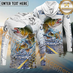 Maxcorners Walleye Fishing Golden Line Skinfish Pattern Sport Custom Name & Team Name 3D Shirts
