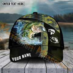 Maxcorners Bass Fishing Cross Water Skinfish Water Sport Pattern Personalized Name 3D Cap