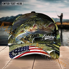 Maxcorners Bass Fishing Fishing Make Me Happy Skinfish Flag Of US Sport Pattern Personalized Name 3D Cap MT133