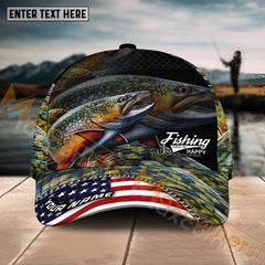 Maxcorners Trout Fishing Fishing Make Me Happy Skinfish Flag Of US Sport Pattern Personalized Name 3D Cap MT133
