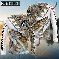 Maxcorner Walleye Fishing Camo Pattern Personalized Name And Team Name Long Sweat Shirt