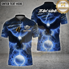 Maxcorners Golf Shirt Lightning Strike Eagle Golf Shirt, Customized Name & Team Name 3D Shirts (4 Colors)