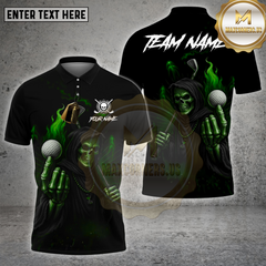 Maxcorners Grim Reaper Golf Polo Shirt, Customized Name & Team Name 3D Shirts (4 Colors)
