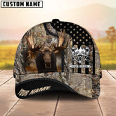Maxcorners Moose Hunting American Flag Camo Pattern Multicolor Personalized Name 3D Cap (4 colors)