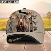 Maxcorners Moose Hunting Camoflage Premium Leather Multicolor Personalized Name 3D Cap (4 colors)