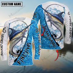 Maxcorner Marlin Fishing Pattern Water Personalized 3D Long Sleeve Shirt