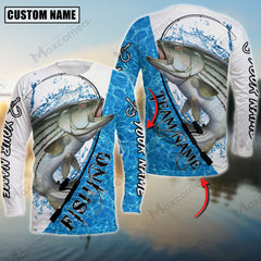 Maxcorner Stripped Bass Fishing Pattern Water Personalized 3D Long Sleeve Shirt