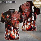 Maxcorners Bowling & Pins Flame Viking Warrior Skull Multicolor Option Customized Name, Team Name 3D Polo Shirt (4 Colors)
