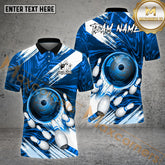 Maxcorners Bowling & Pins Stormy Pattern Multicolor Option Customized Name, Team Name 3D Polo Shirt (4 Colors)