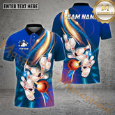 Maxcorners Bowling & Pins Shine Light Wave Pattern Multicolor Option Customized Name, Team Name 3D Polo Shirt (4 Colors)