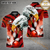Maxcorners Bowling & Pins Smoke Eagle Multicolor Option Customized Name, Team Name 3D Polo Shirt (4 Colors)