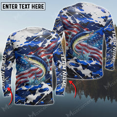 Maxcorner Marlin Fishing Flag US Pattern Personalized 3D Long Sleeve Shirt