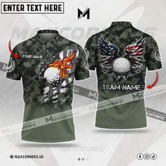 Maxcorners Golf Premium Eagle US Camo Pattern Customized Name Multicolor Custom 3D Polo Shirt