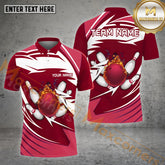 Maxcorners The Colorful Wave And Bowling Ball & Pins Personalized Name, Team Name 3D Polo Shirt (4 Colors)