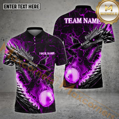 Maxcorners Bowling Ball & Pins The Fire Dragon Bowling Ball Pattern Personalized Name, Team Name 3D Polo Shirt (4 Colors)