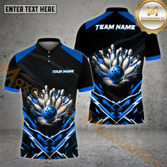 Maxcorners Thunder And Bowling Ball & Pins Personalized Name, Team Name 3D Polo Shirt (4 Colors)