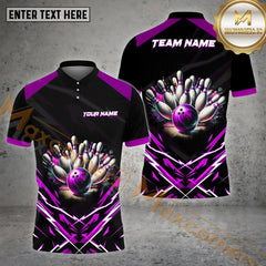 Maxcorners Thunder And Bowling Ball & Pins Personalized Name, Team Name 3D Polo Shirt (4 Colors)