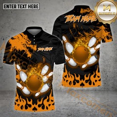 Maxcorners Dragon And Fire Bowling Ball & Pins Personalized Name, Team Name 3D Polo Shirt (4 Colors)