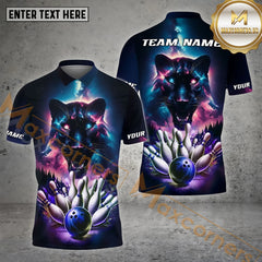 Maxcorners Bowling Ball & Pins The Panther Galaxy Bowling Ball Pattern Personalized Name, Team Name 3D Polo Shirt (4 Colors)
