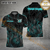 Maxcorners Lion Bowling Ball & Pins Thunder Pattern With Fire Bowling Ball Pattern Personalized Name, Team Name 3D Polo Shirt (4 Colors)