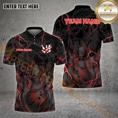 Maxcorners Lion Bowling Ball & Pins Thunder Pattern With Fire Bowling Ball Pattern Personalized Name, Team Name 3D Polo Shirt (4 Colors)