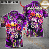 Maxcorners Billiard Ball 8 Graffiti Pattern Never Give Up Multicolor Options Personalized Name, Team Name 3D Polo Shirt (4 Colors)